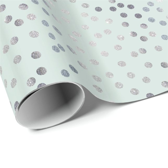 Pale Mint Green und Silver Glitzer City Dots Geschenkpapier (Rolleneckpunkt)