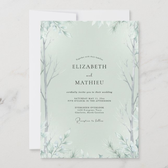 Pale Mint Weide Eukalyptus Hochzeit Einladung (Vorderseite)