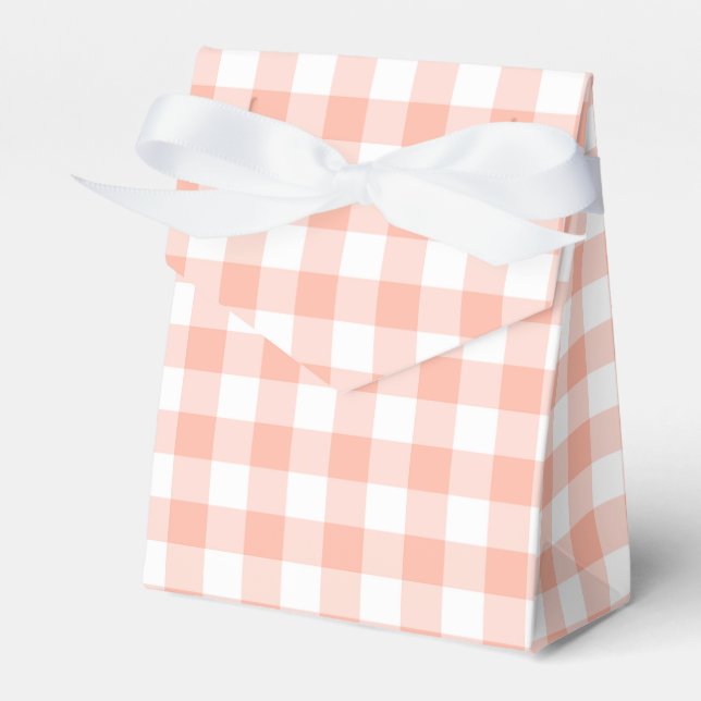Pale Orange Gingham Kariert Zelt Gastgeschenk Box Geschenkschachtel (Vorderseite)