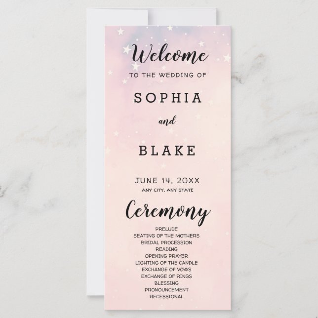 Pale Orange Stars Celestial Wedding Program (Vorderseite)