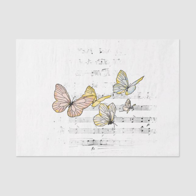 Pale Pastel Butterfly Music Decoupage Seidenpapier (Vorderseite)