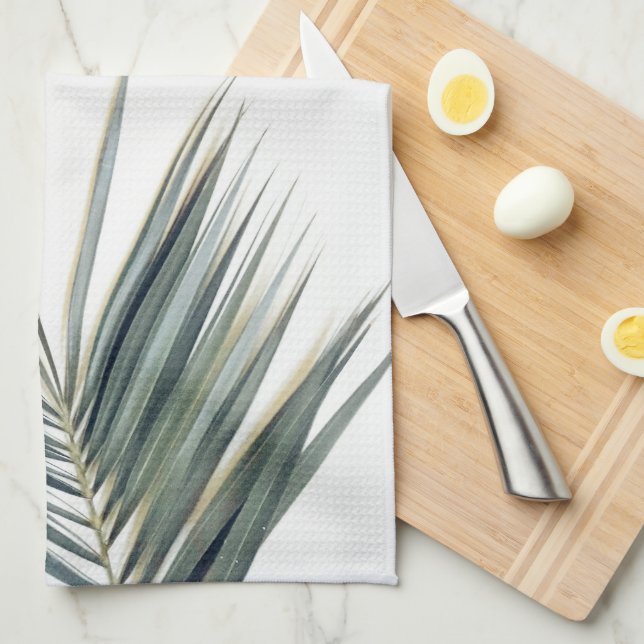 Pale Pastel Green Palm Tree Leaf Geschirrtuch (Viertel Falte)