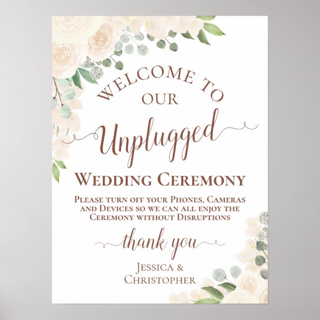 Pale Peach Boho Floral Unplugged Wedding Zeremonie Poster (Vorne)