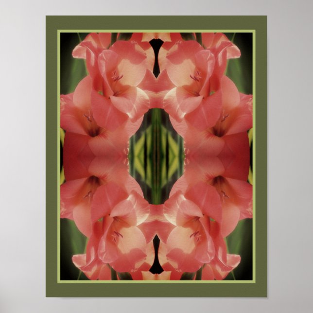 Pale Peach Gladiolus Blume Mirror Abstrakt Poster (Vorne)