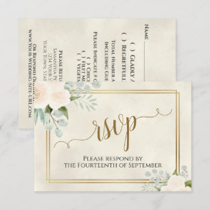 Pale Peach or White Roses Elegant Boho Wedding RSVP Karte
