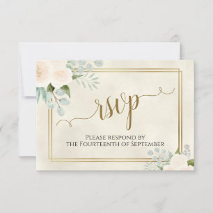 Pale Peach or White Roses Elegant Boho Wedding RSVP Karte