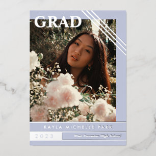 Pale Periwinkle Silver Lines Foto Abschluss Folieneinladung