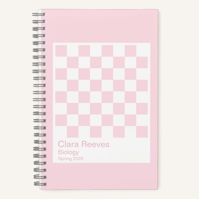 Pale Pink and White Checkerboard Notebook Notizbuch (Vorderseite)