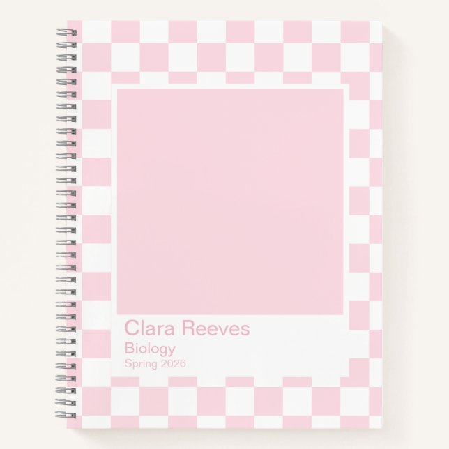 Pale Pink and White Checkerboard Notebook Notizbuch (Vorderseite)
