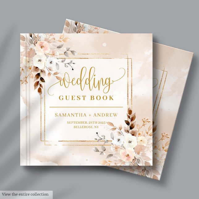 Pale Pink Boho Hochzeit im Herbst Gästebuch mit Go (Pale Pink Boho Fall Wedding Guest Book with Gold)