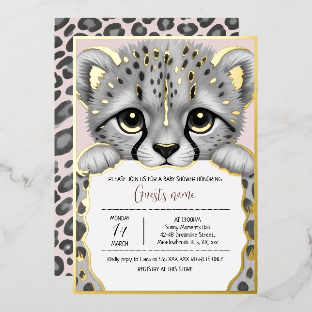 Pale Pink Cub Baby Shower Folieneinladung (Vorderseite/Rückseite)