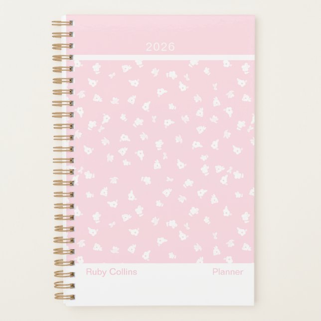 Pale Pink Feminine Minimalist Floral Planner Planer (Vorderseite)