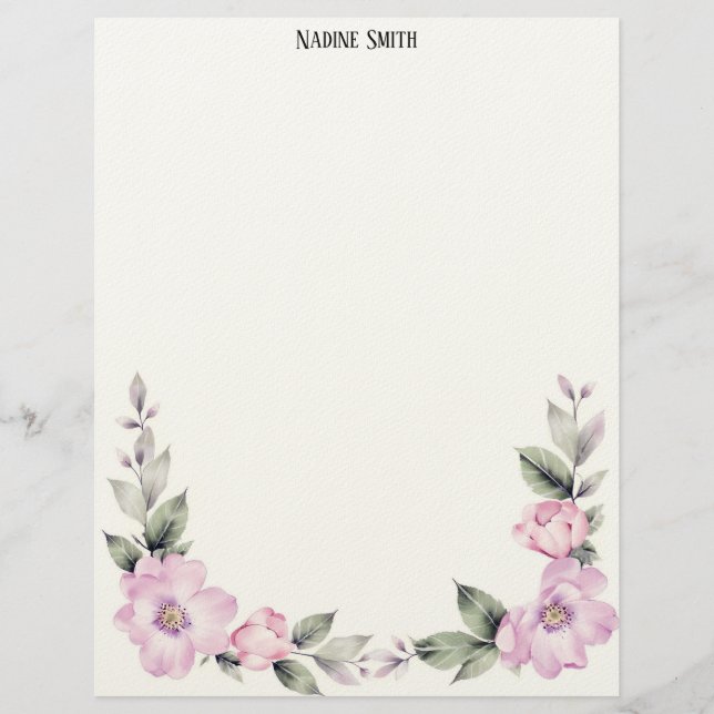 Pale Pink Floral Bottom Border Briefbogen (Vorderseite)