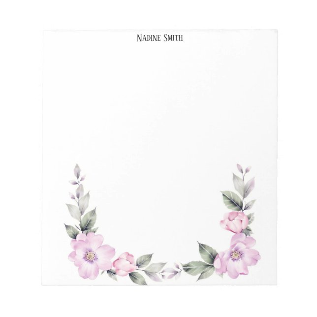 Pale Pink Floral Bottom Border Notizblock (Vorderseite)