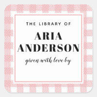 Pale Pink Gingham Kariert Baby Boy Book Plate