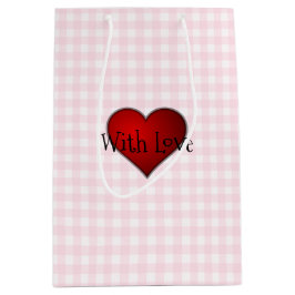 Pale Pink Gingham Rotes Herz mit Liebe Mittlere Geschenktüte