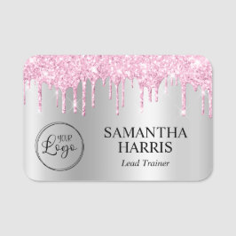 Pale Pink Glitter Drips Silver Shimmer Namensschild