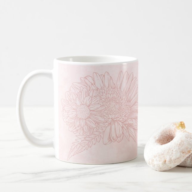 Pale Pink Grunge with Name and Chrysanthemums Kaffeetasse (Mit Donut)