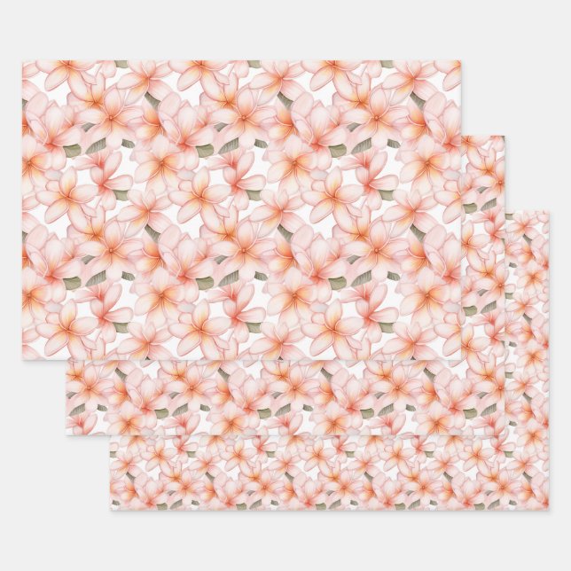 Pale Pink Plumeria Frangipani Blume Geschenkpapier Set (Set)