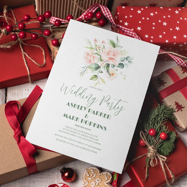 Pale Pink Roses Bouquet Wedding Party Einladung (Von Creator hochgeladen)