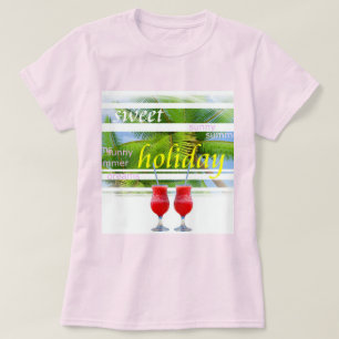 Pale Pink Trendy Holiday Palms Sky Modernes Templa T-Shirt