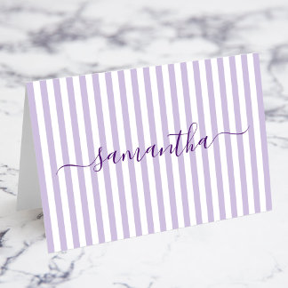 Pale Purple Stripes Signature Name Platzkarten Tischnummer
