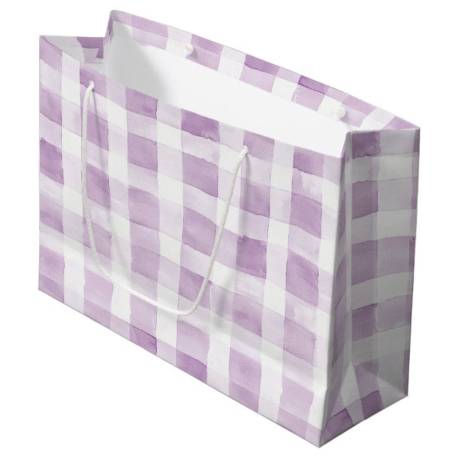 Pale Purple White Plaid Stripes Birthday Große Geschenktüte (Vorderseite Schrägansicht)