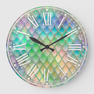 Pale Rainbow & Sparkles Dragon Scales Große Wanduhr