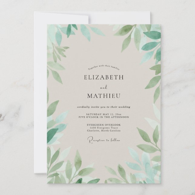 Pale Seafoam Rebe Hochzeit Einladung (Vorderseite)