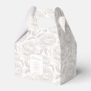 Pale Taupe Monogram Wappen Chinoiserie Peonies Geschenkschachtel