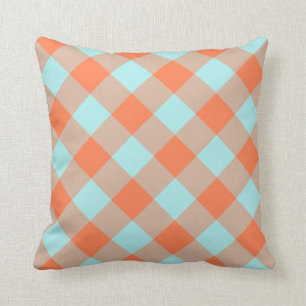 Pale Turquoise Coral Gingham Kissen