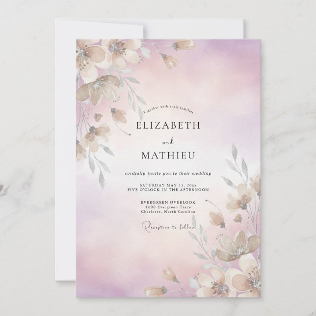 Pale-Violette-Hochzeit Einladung (Vorderseite)