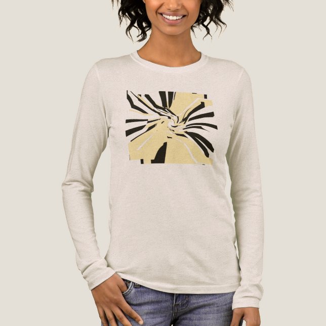 Pale Yellow Black Swirling Abstract Floral Pop Art Tri-Blend Shirt (Vorderseite)