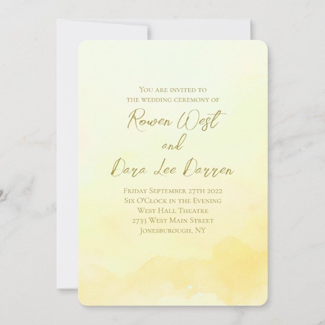 Pale Yellow Watercolor Ombre Painting Wedding Einladung (Vorderseite)