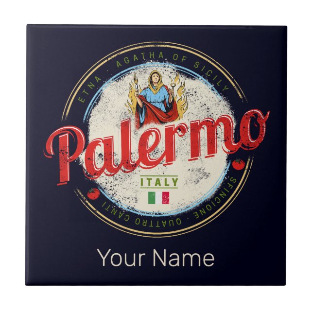 Palermo Hauptstadt Sizilien Italien Vintag Souveni Fliese (Vorderseite)