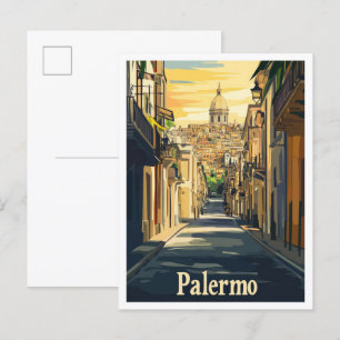 Palermo Italien Kunst Vintage Reise Illustration Postkarte