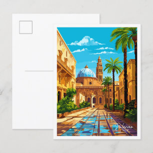 Palermo Italien Vintage Illustration Postkarte