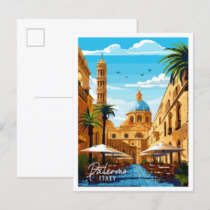 Palermo Italien Vintage Illustration Postkarte