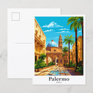 Palermo Italien Vintage-Reiseporträt-Illustration Postkarte