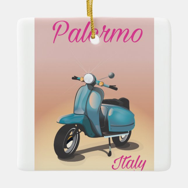 Palermo Italy Scooter-Poster Keramikornament (Vorderseite)