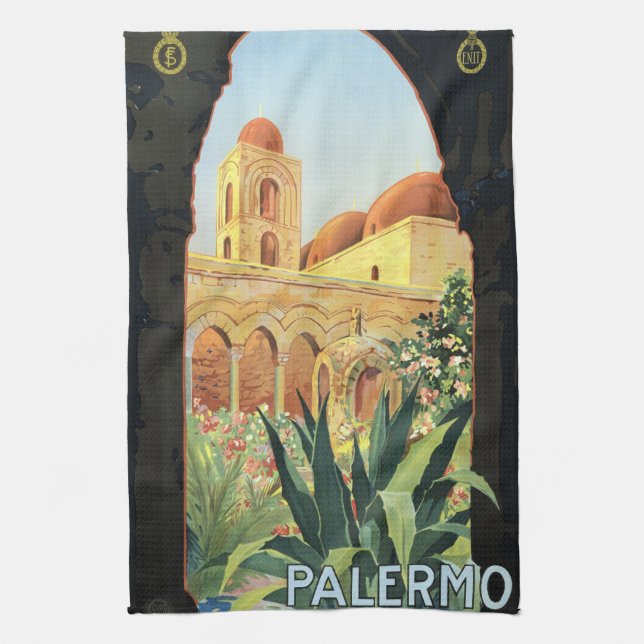 Palermo Kirche in Italien, Vintage Travel Poster A Geschirrtuch (Vertikal)