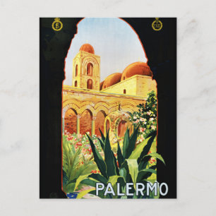 Palermo Sicilia Vintage Reiseposter Restauriert Postkarte
