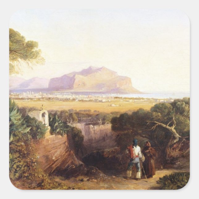 Palermo, Sizilien, 1847 (Öl auf Leinwand) Quadratischer Aufkleber (Vorderseite)