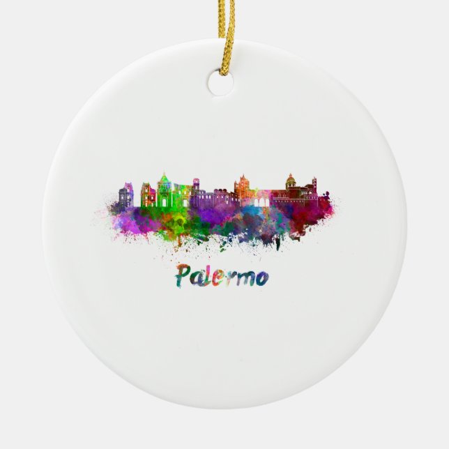 Palermo Skyline in Aquarellfarbe Keramikornament (Vorne)