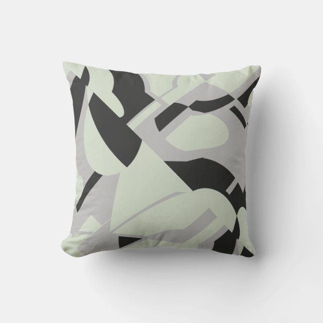 Palest Green Gray Diagonal Abstrakt Kissen (Vorderseite)