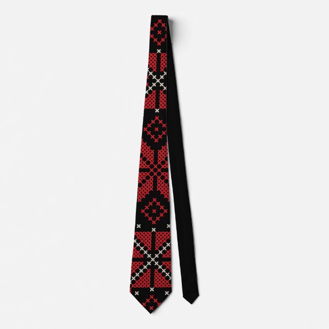 Palestine Embroidery Tatreez Pattern12 crm-red Krawatte (Vorderseite)