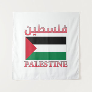 Palestine Flag فلسطين Arabic & English WordArt Wandteppich