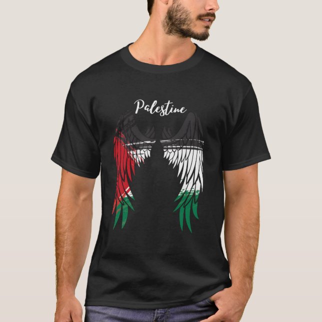 Palestine Flag Dad On Back Side Palestinian Angel  T-Shirt (Vorderseite)