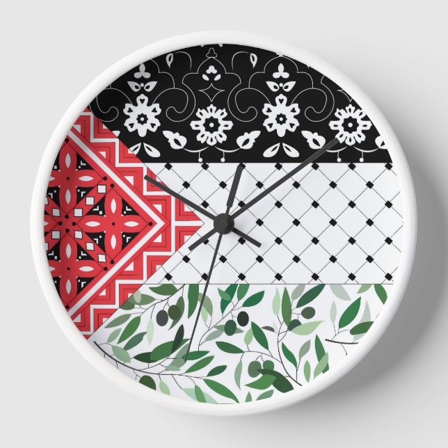 Palestine Flag Falastini Artwork Kuffiyeh Olives Uhr (Vorderseite)