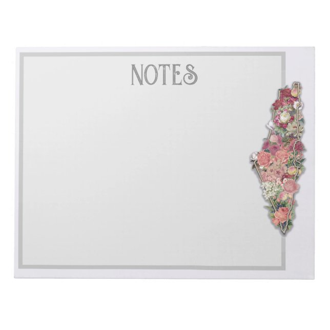 Palestine Floral Map BASIC Notes Notepad Gray Notizblock (Vorderseite)